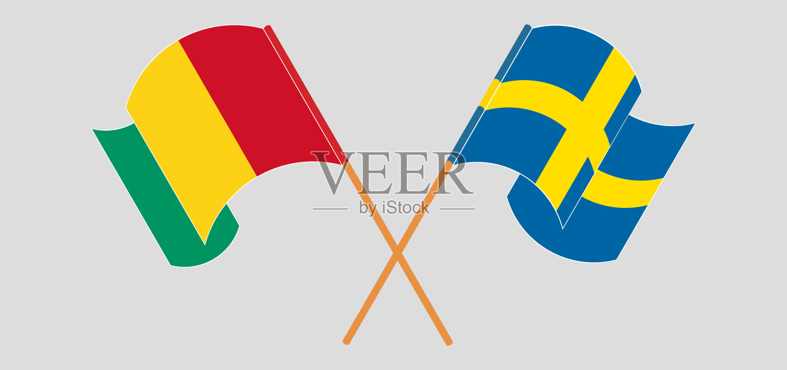 交叉并挥舞着几内亚和瑞典的国旗设计元素图片