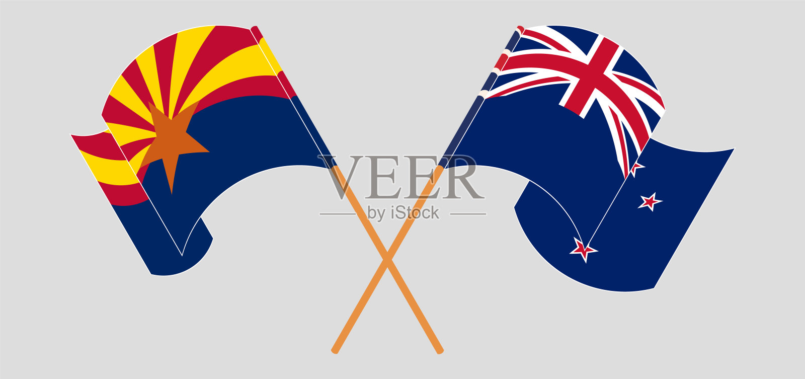 亚利桑那州和新西兰的交叉旗帜。官方色彩。正确的比例设计元素图片