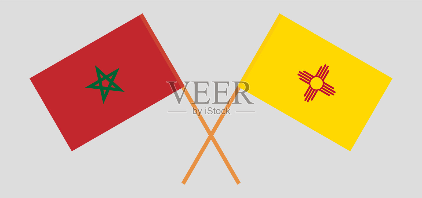 摩洛哥和新墨西哥州的交叉旗帜。官方色彩。正确的比例设计元素图片