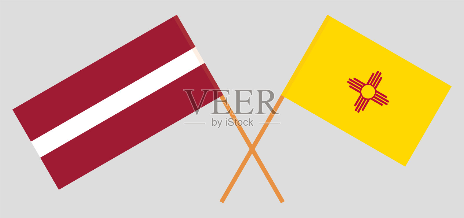 拉脱维亚和新墨西哥州的交叉旗帜。官方色彩。正确的比例设计元素图片