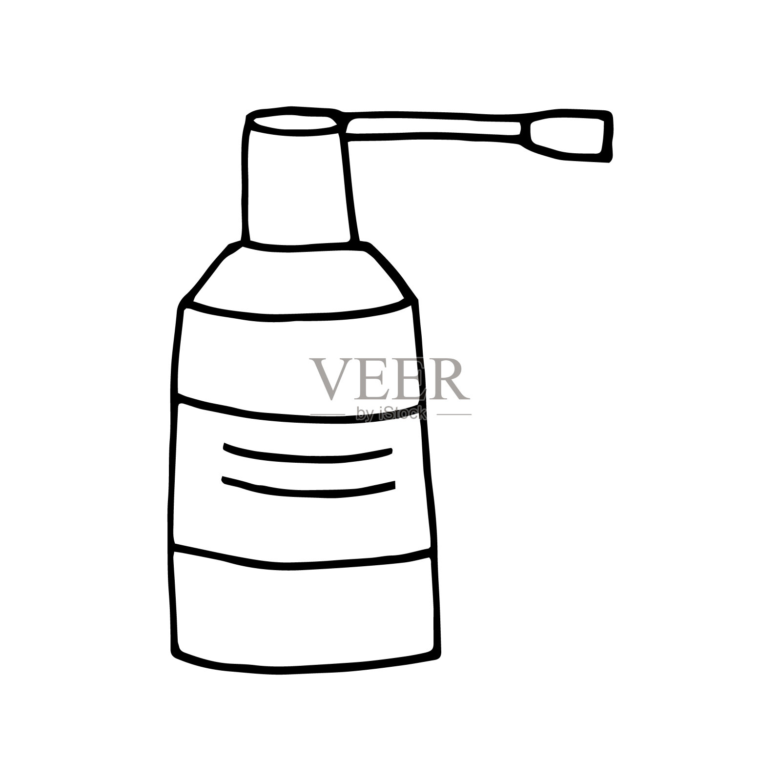 喉咙治疗喷雾手画涂鸦。向量，斯堪的纳维亚，北欧，极简主义，单色。图标。健康,医学。插画图片素材