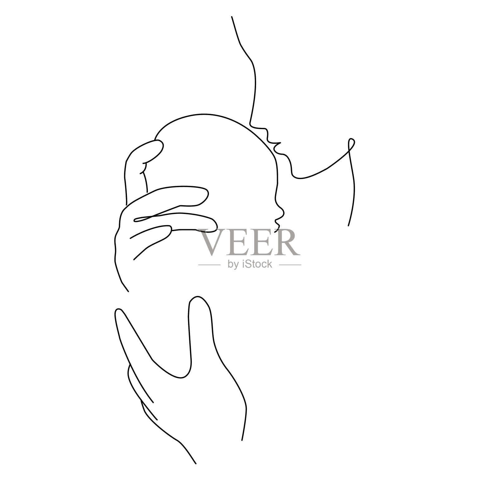 向量卡在一行艺术风格与家庭portret，父母见证新生儿，母亲，婴儿，线条艺术插图插画图片素材