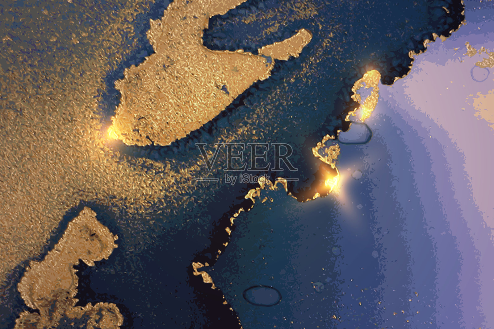 复古的闪着抽象的深蓝色、金色和黑色大理石花纹的闪闪发光插画图片素材