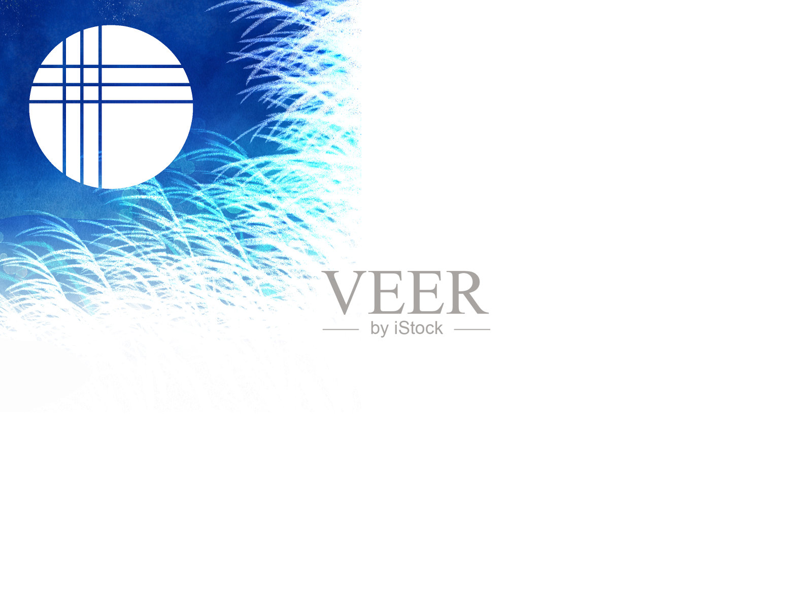 芒和夜。日式圆窗。插画图片素材