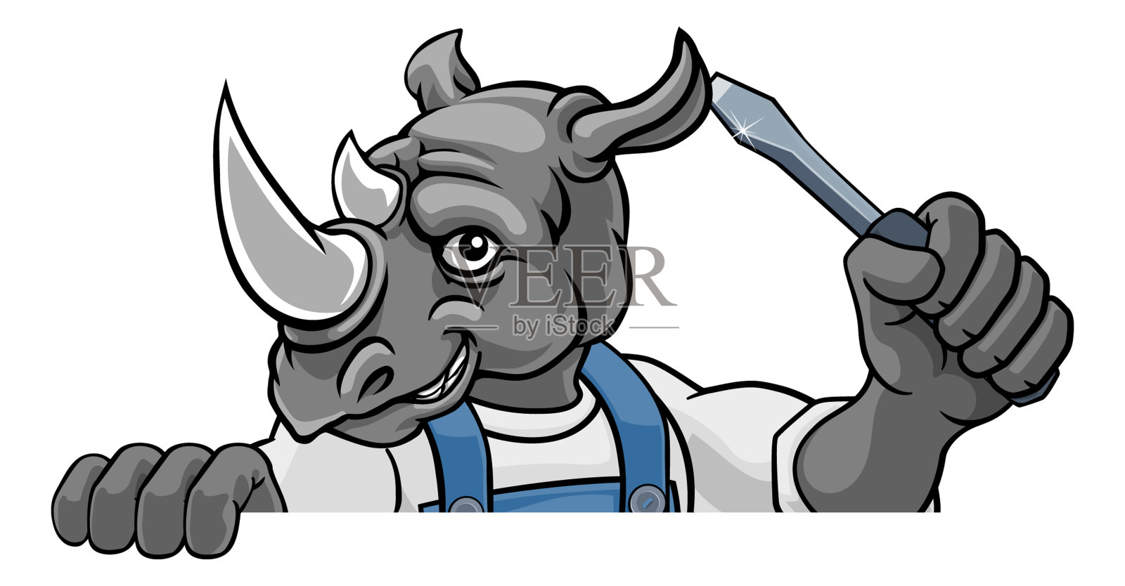 犀牛电工手扶螺丝刀插画图片素材