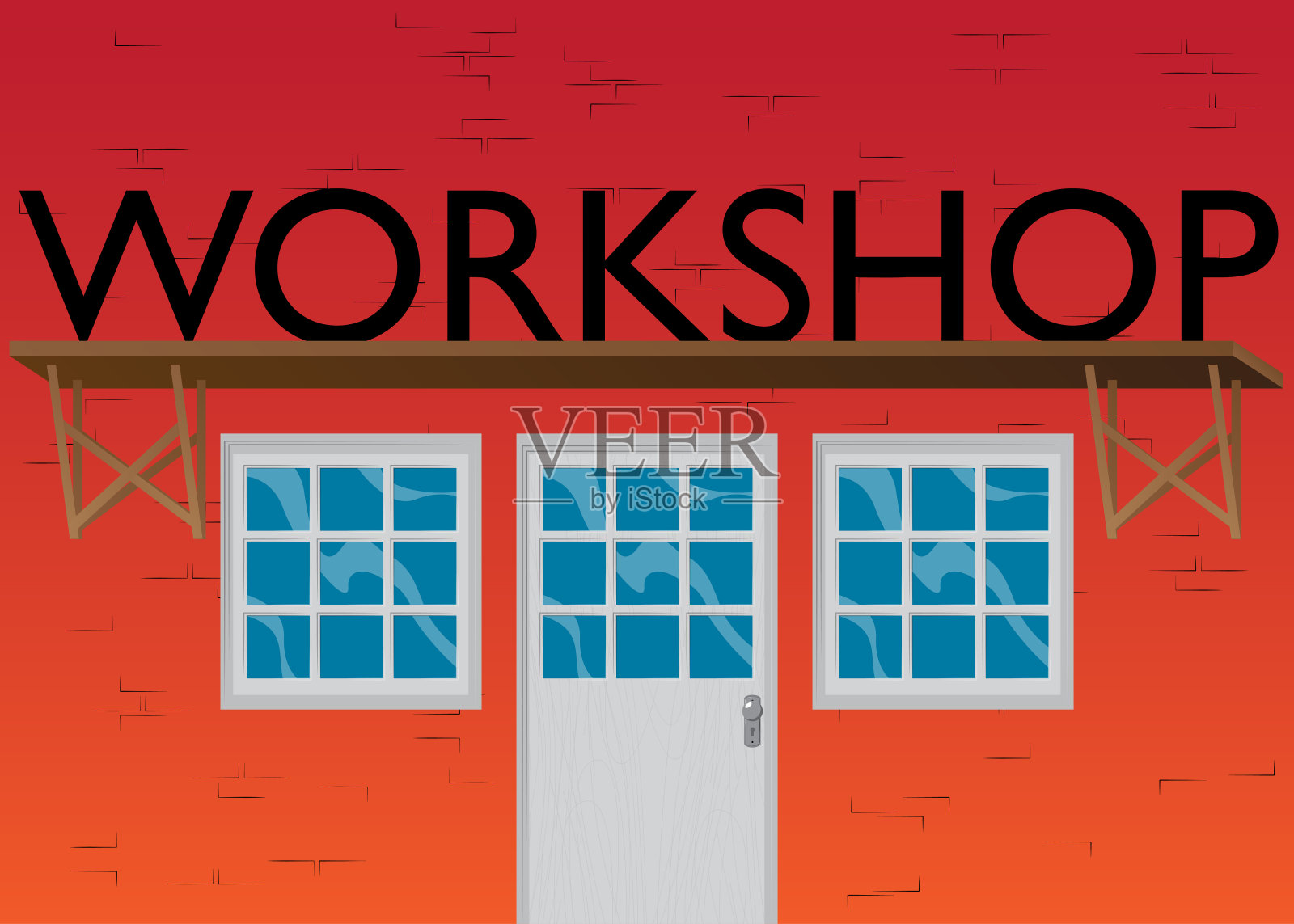带前门背景的工作坊文本。插画图片素材