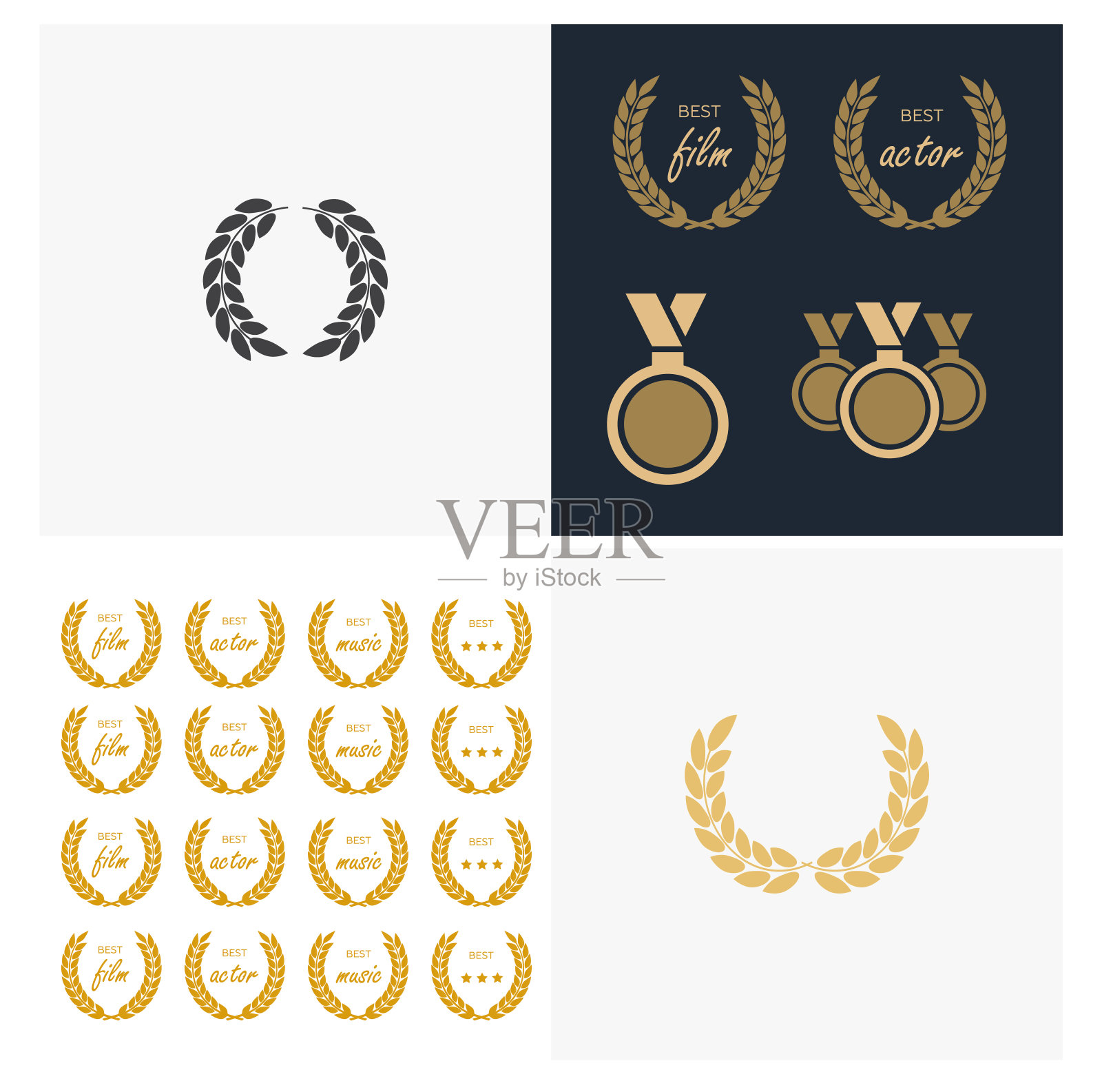 月桂花环向量。带有月桂花环的奖励标志插画图片素材