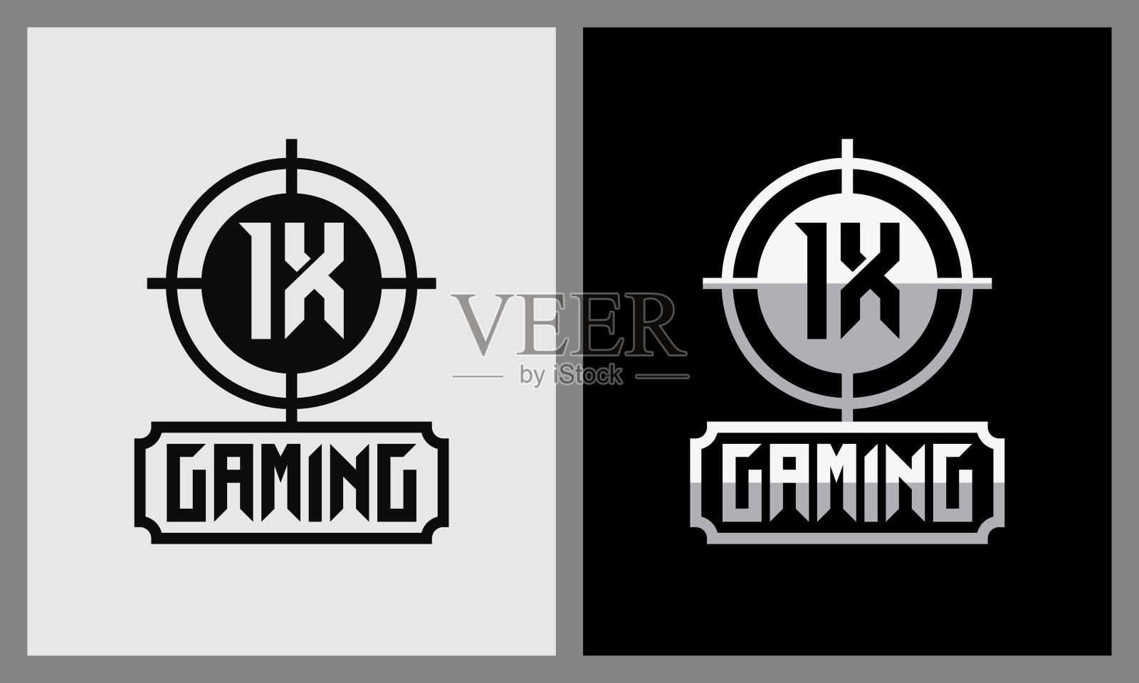 初始抽象1x游戏标志设计矢量模板。插画图片素材