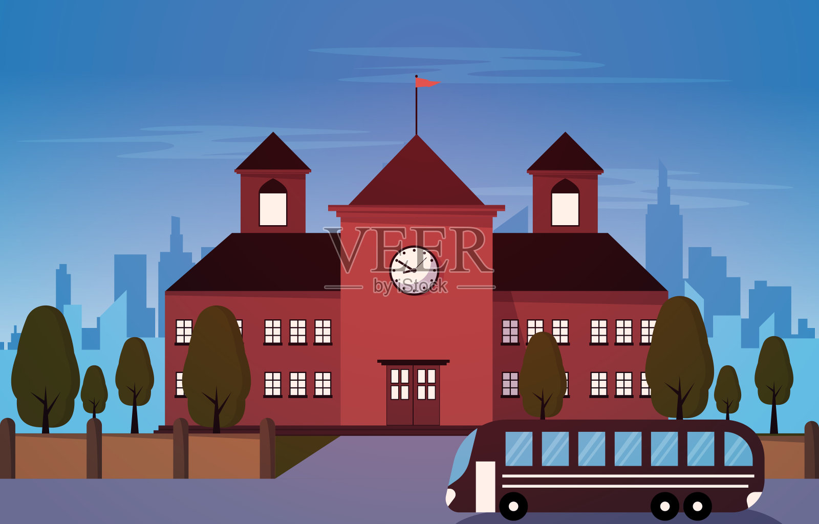 校车学校建筑学习学习教育矢量插图插画图片素材