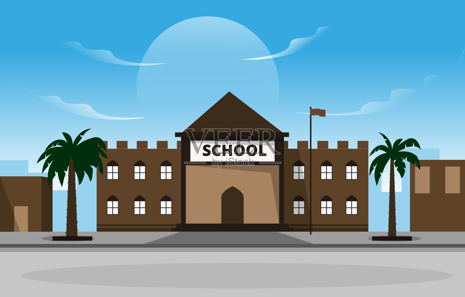 阿拉伯学校建筑研究学习教育矢量插图插画图片素材