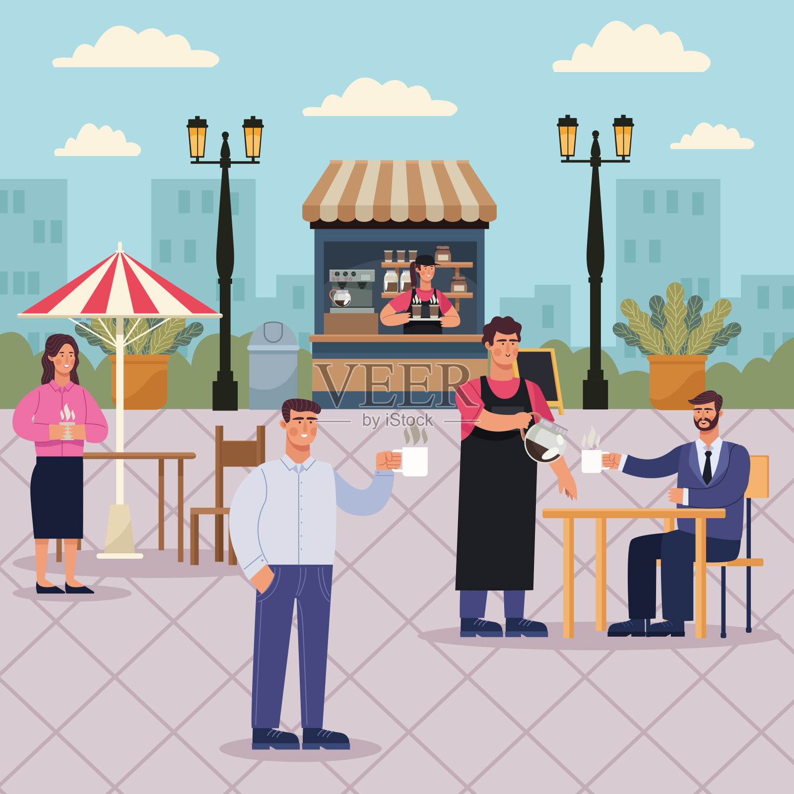 咖啡馆的场景插画图片素材