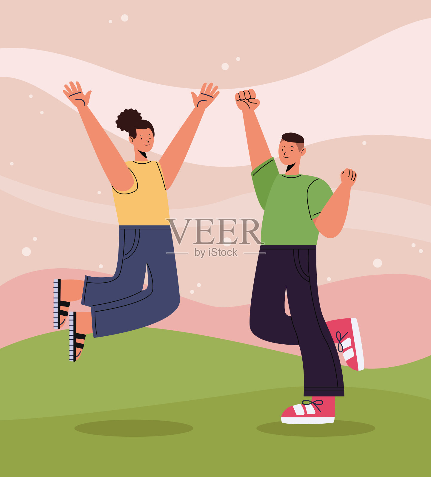 年轻夫妇庆祝插画图片素材