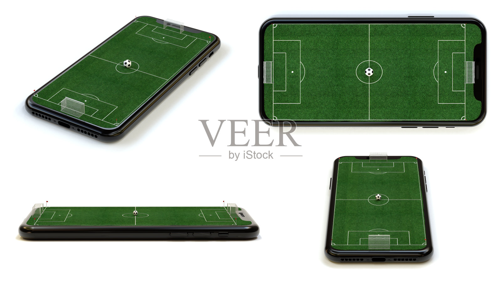 足球场绿色玻璃显示手机。照片摄影图片