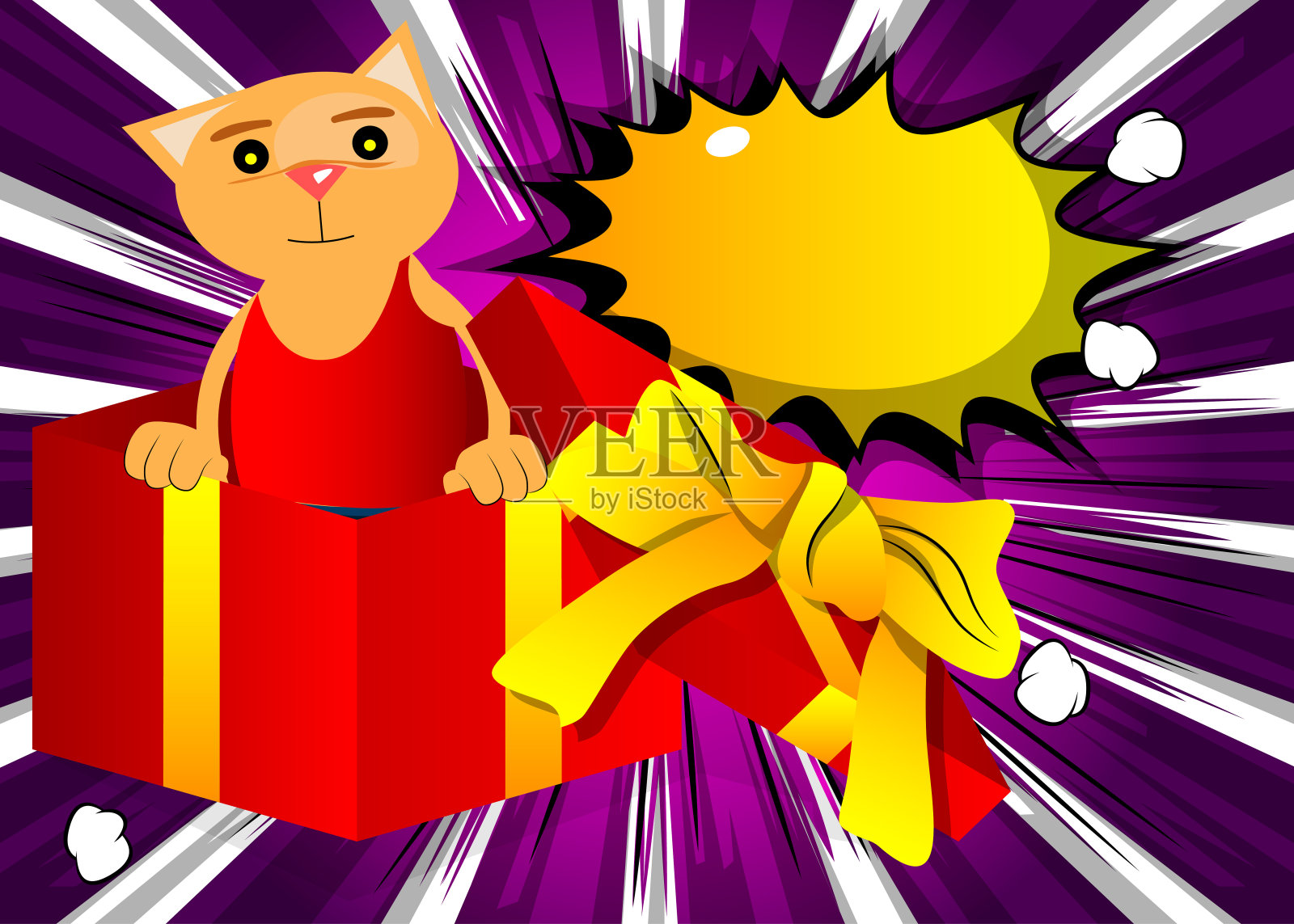 礼品盒里的卡通猫。插画图片素材