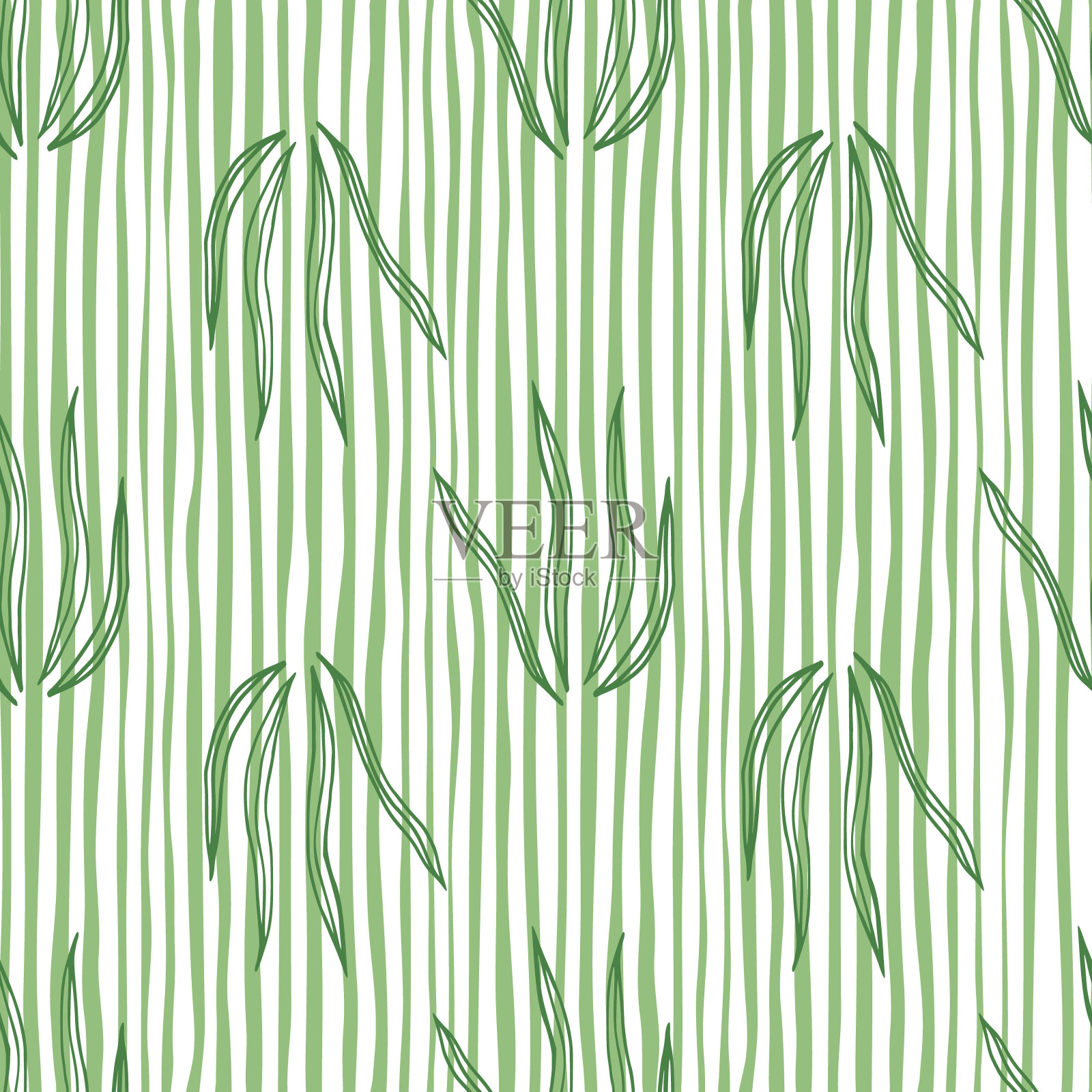 涂鸦草无缝条纹背景图案。天然有机植物壁纸插画图片素材