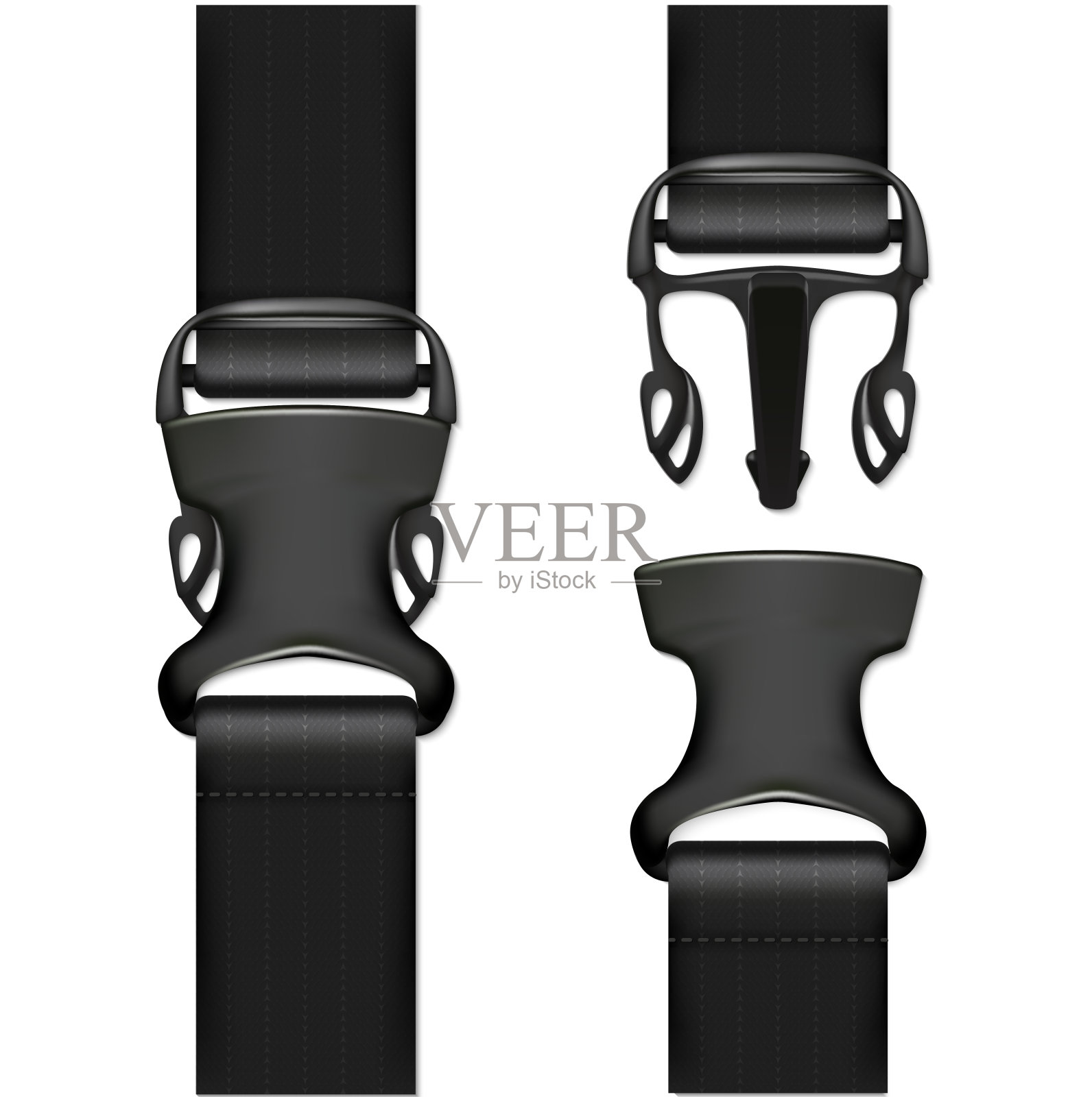 逼真的详细3d快速释放扣集。向量插画图片素材