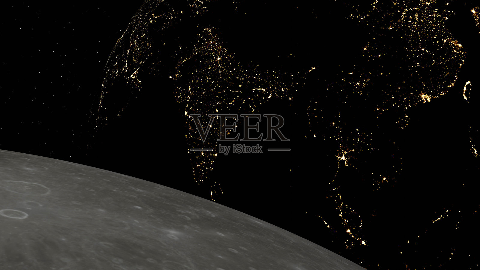 从月球表面看夜晚的地球照片摄影图片