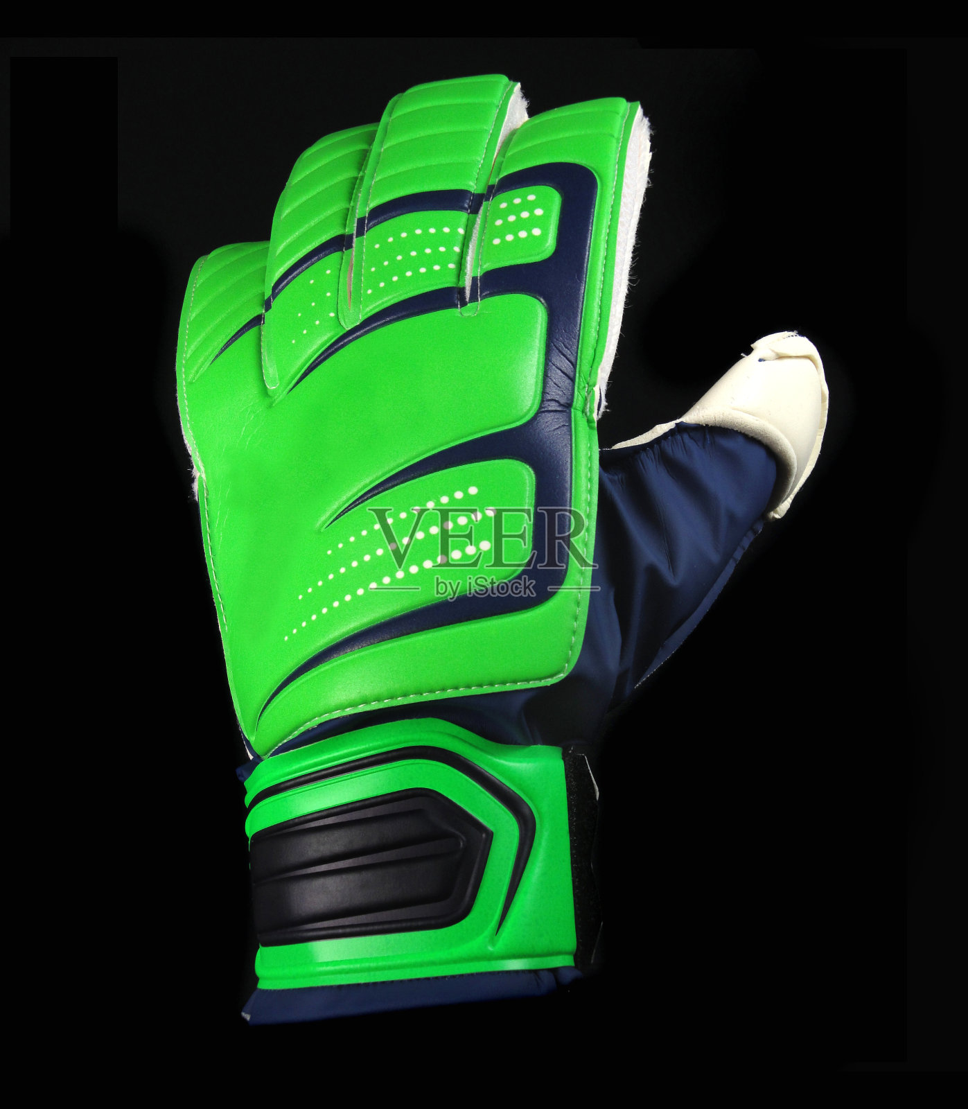 绿色和海军蓝足球守门员手套照片摄影图片