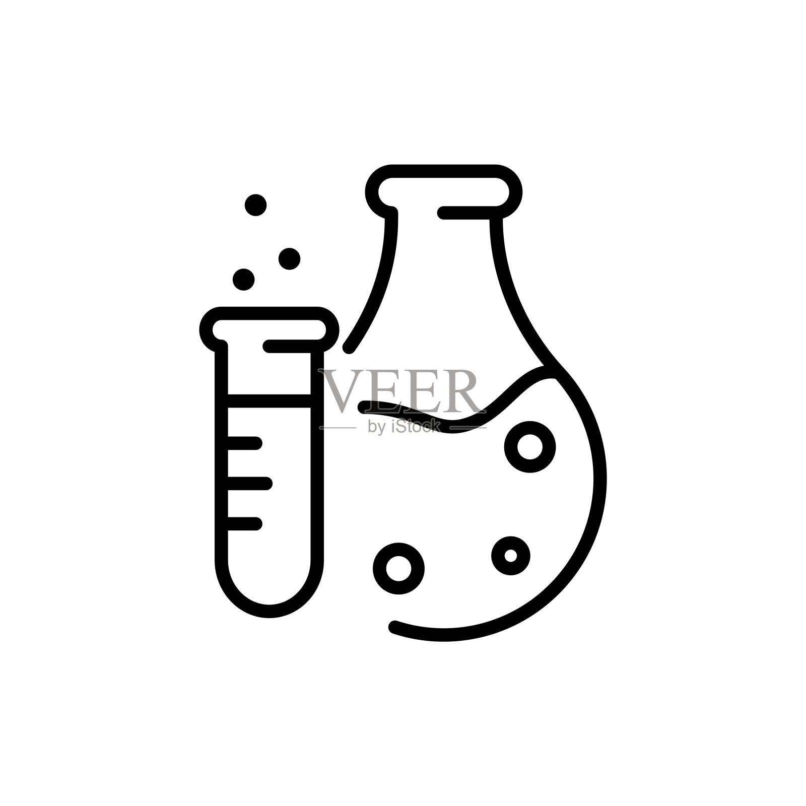 科学研究实验室实验图标。行化学灯泡标志、医用生物烧瓶设备。矢量图图标素材