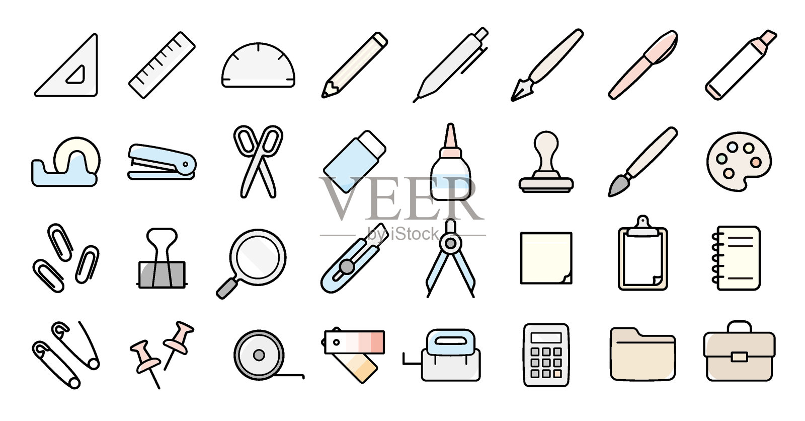 文具图标设置插画图片素材