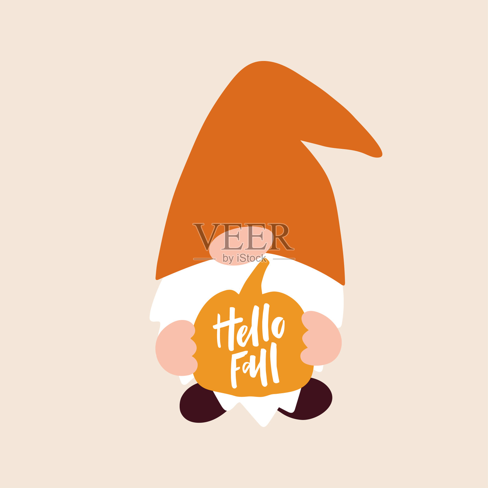 向量收获可爱的侏儒与南瓜插图。设计元素图片