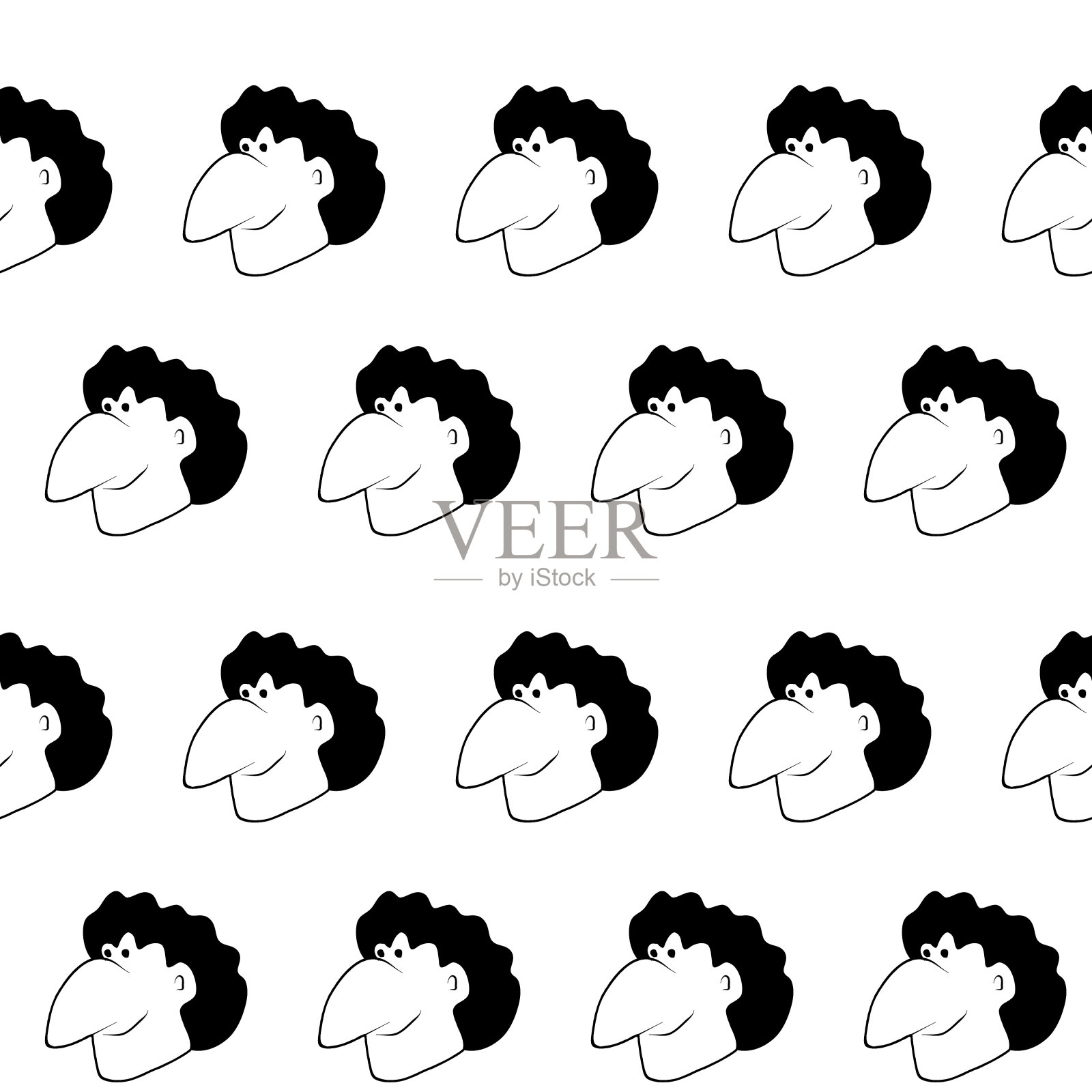 卡通男人脸，男人头，男人发型。向量无缝模式。背景插图，织物或纸的装饰设计。装饰现代插画图片素材