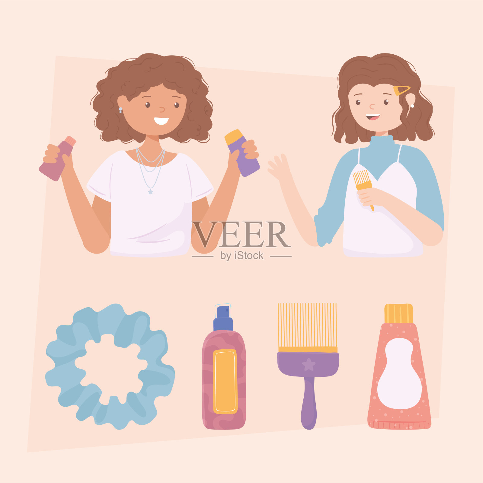 女孩卷发卡通插画图片素材