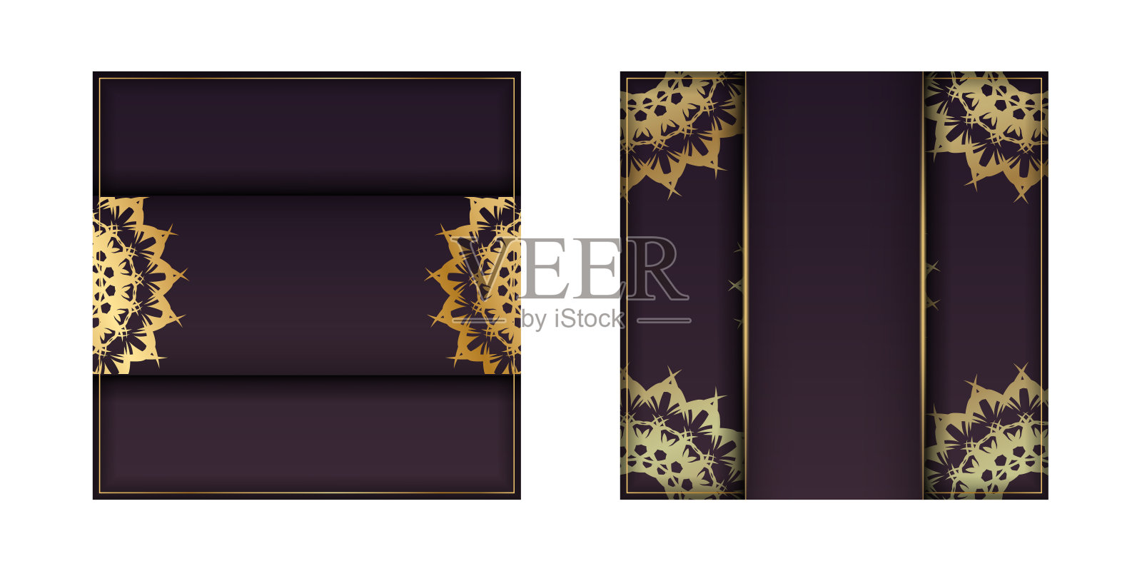 酒红色的贺卡，抽象的金色装饰，祝贺你。插画图片素材