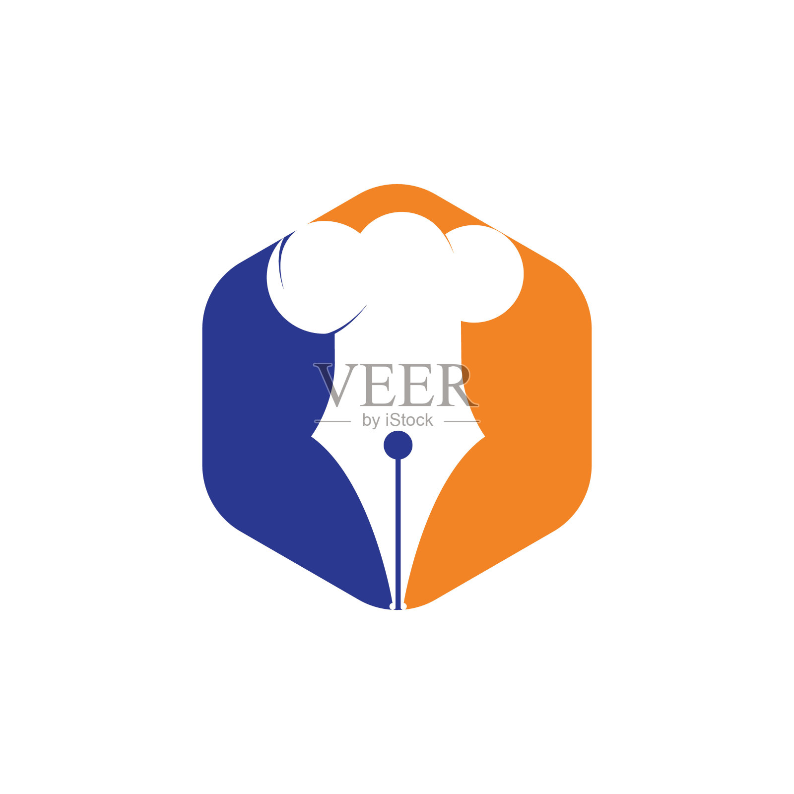美食作家矢量logo设计。厨师帽和笔图标标志设计。插画图片素材