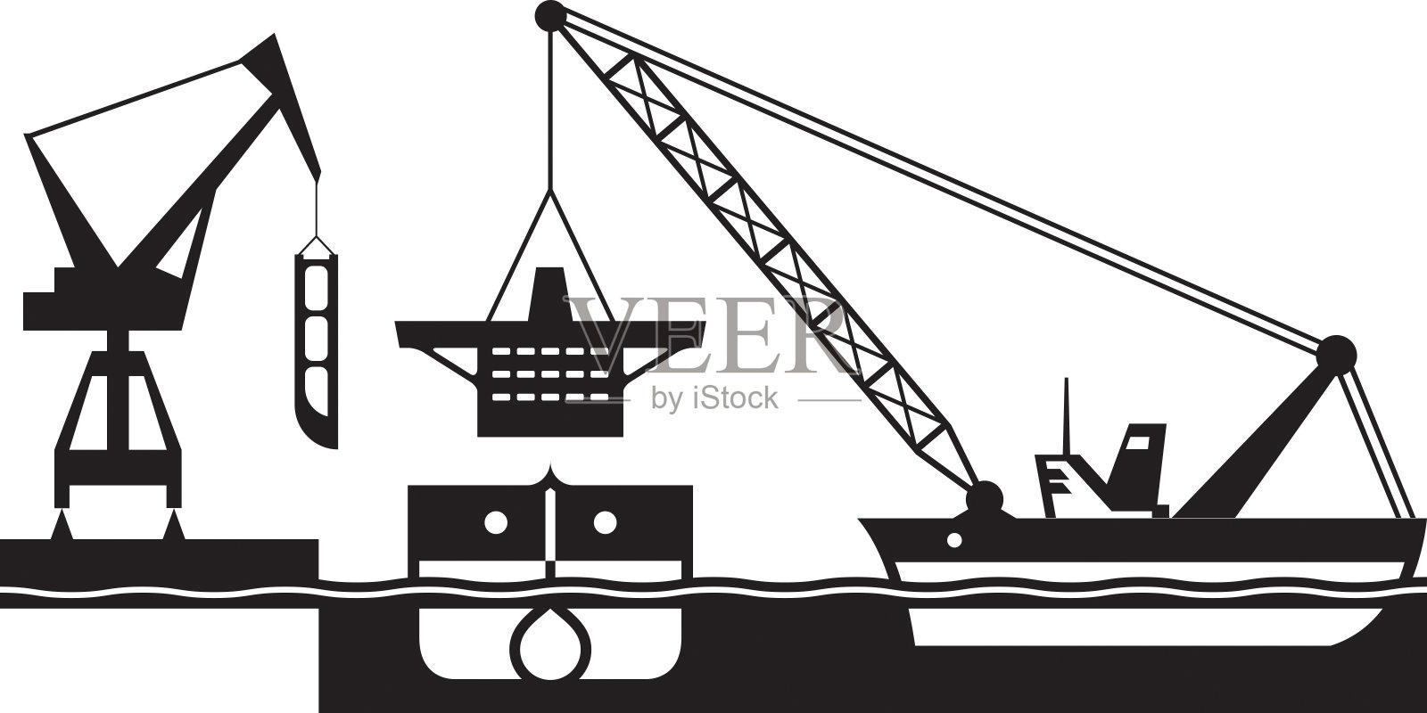 船上浮吊安装舱插画图片素材