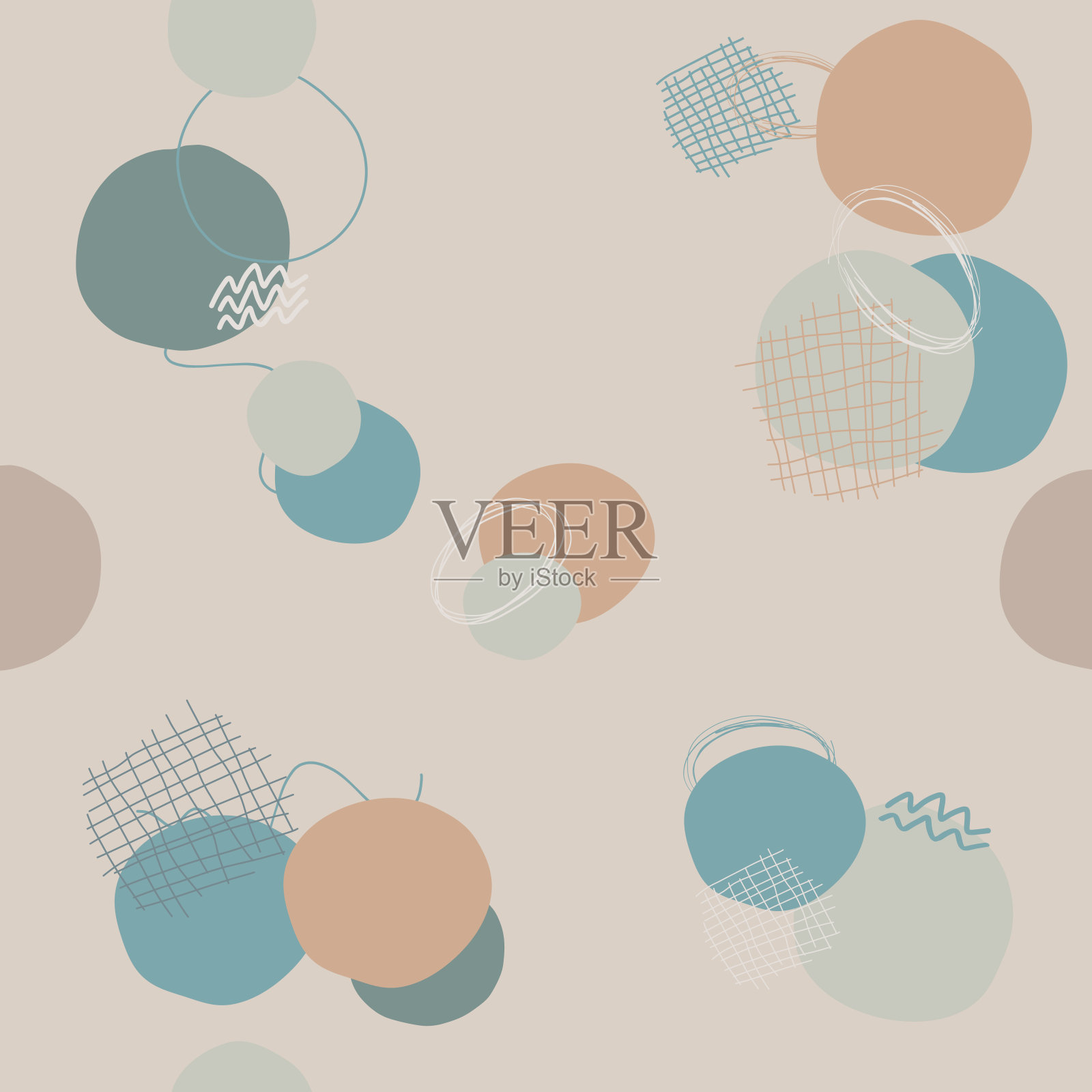 无缝打印圆，抽象形状。手绘。极简主义涂鸦矢量抽象插图纹理黑暗的背景。布料，海报，卡片。数字明亮的婴儿插画图片素材