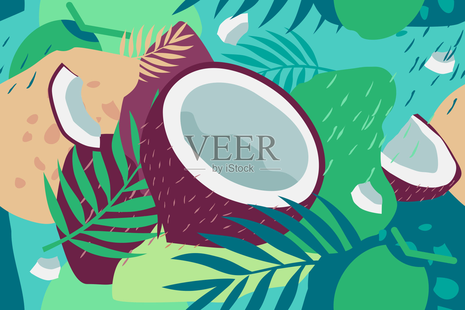 椰叶无缝元素抽象矢量设计背景插画图片素材