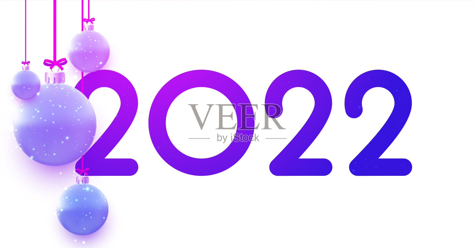 紫色2022标志与美丽的蓝色圣诞球。插画图片素材