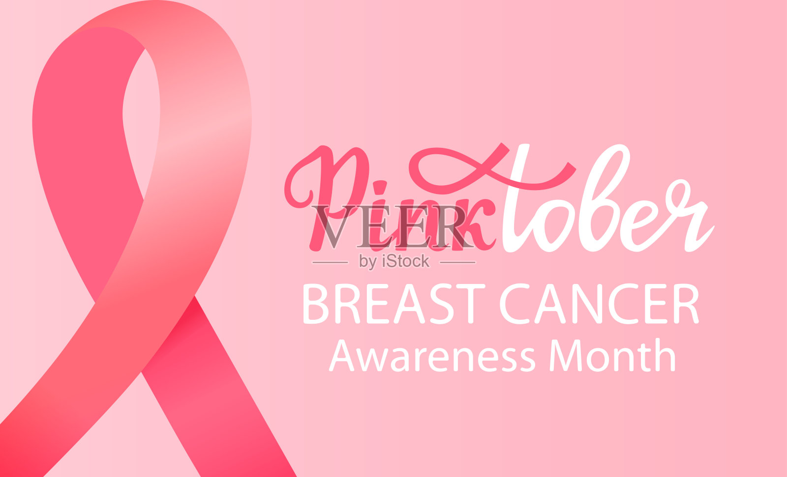 Pinktober。全国乳腺癌宣传月横幅上有粉红色的丝带插画图片素材