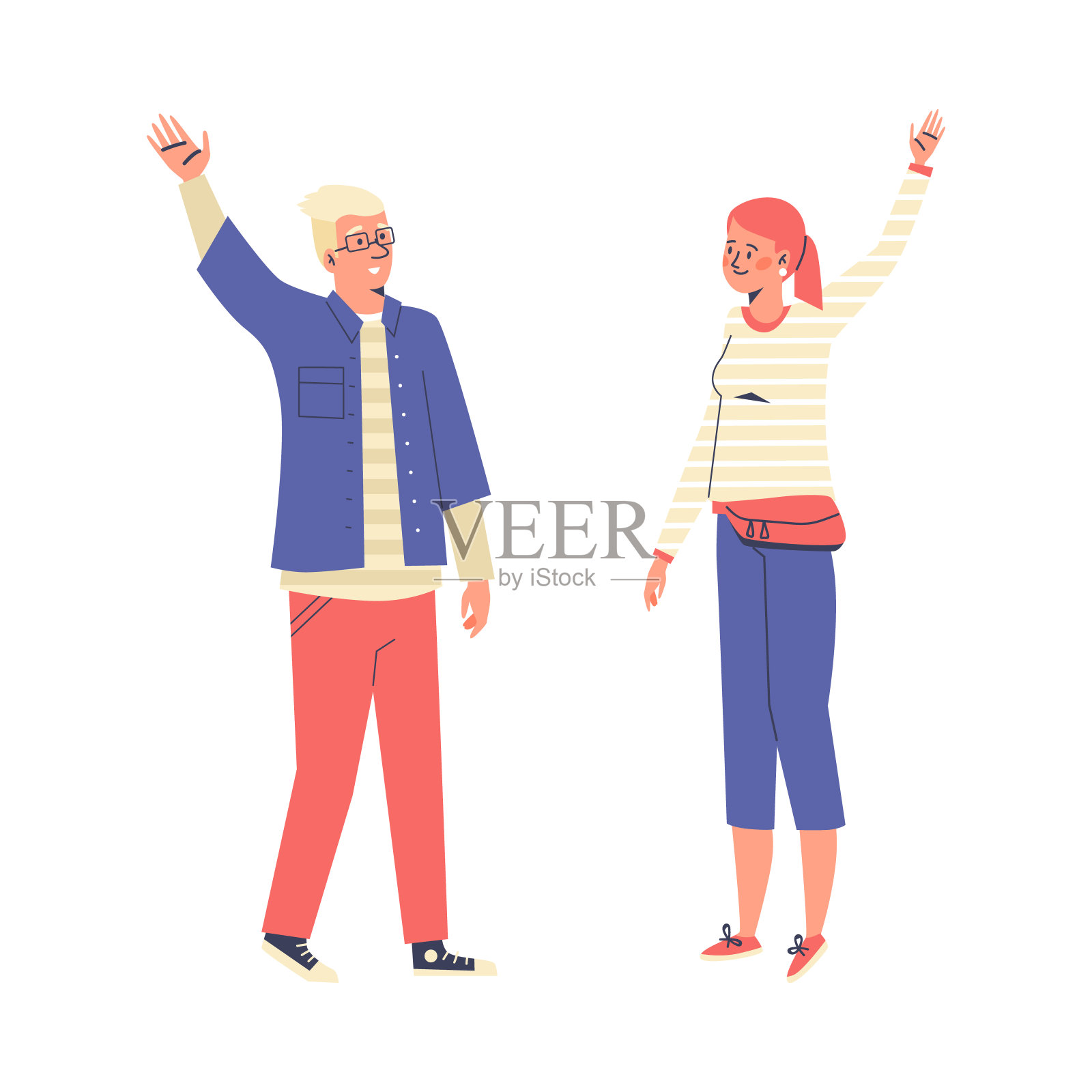 挥手致意人们安全距离插画图片素材