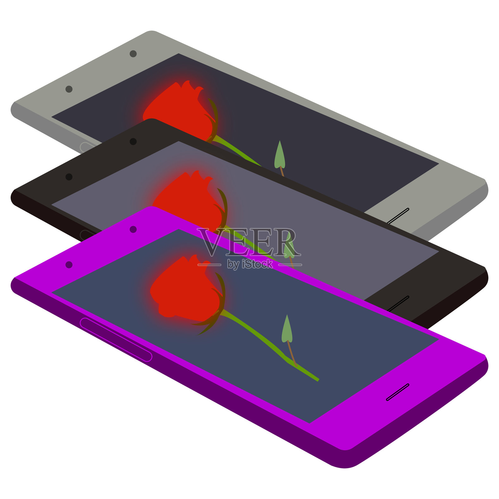 网络爱情。网上约会插图。男孩拥抱女孩。约会手机应用。情侣视频通话。数字夫妇关系。插画图片素材