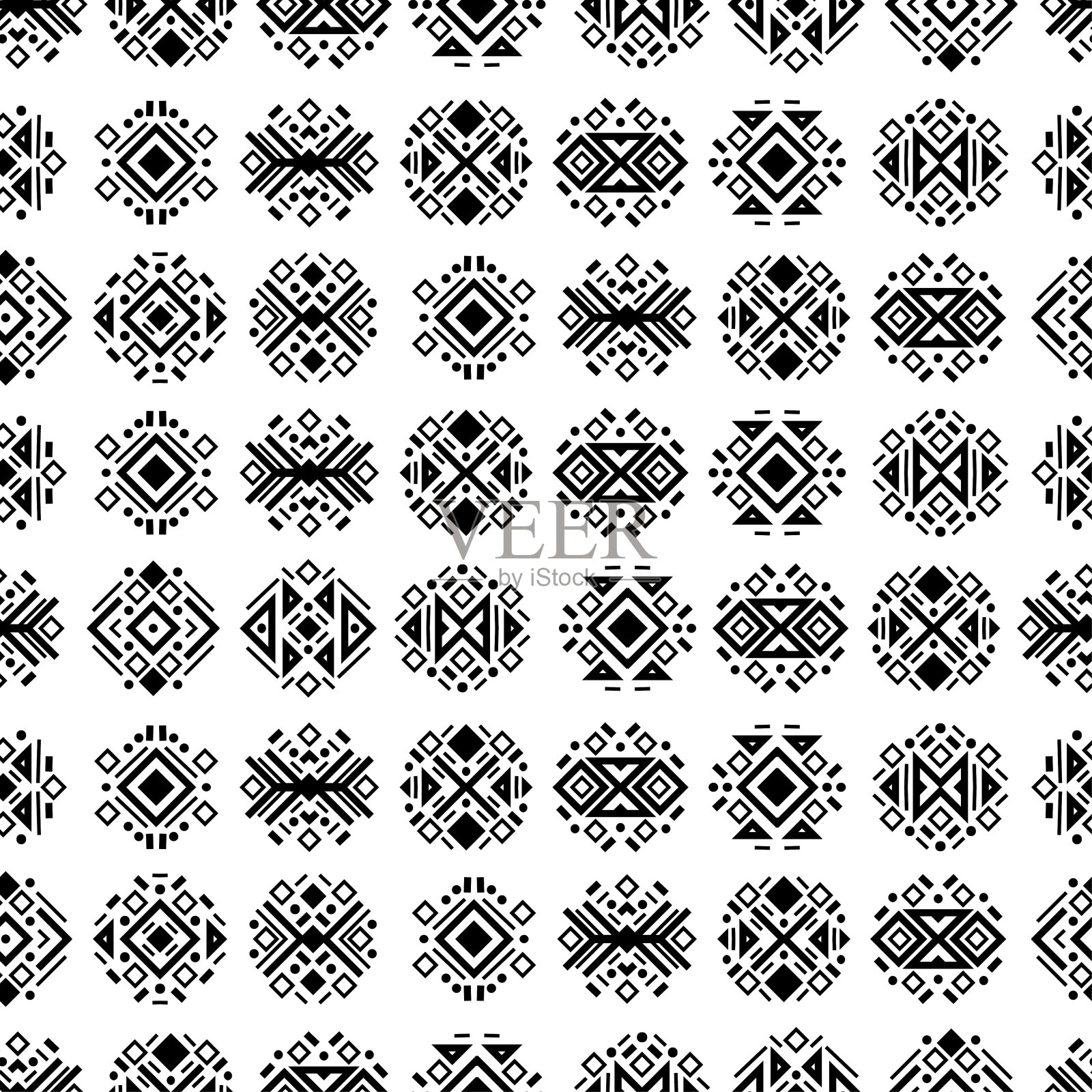 无缝的纳瓦霍部落黑白图案。民族向量点缀。插画图片素材