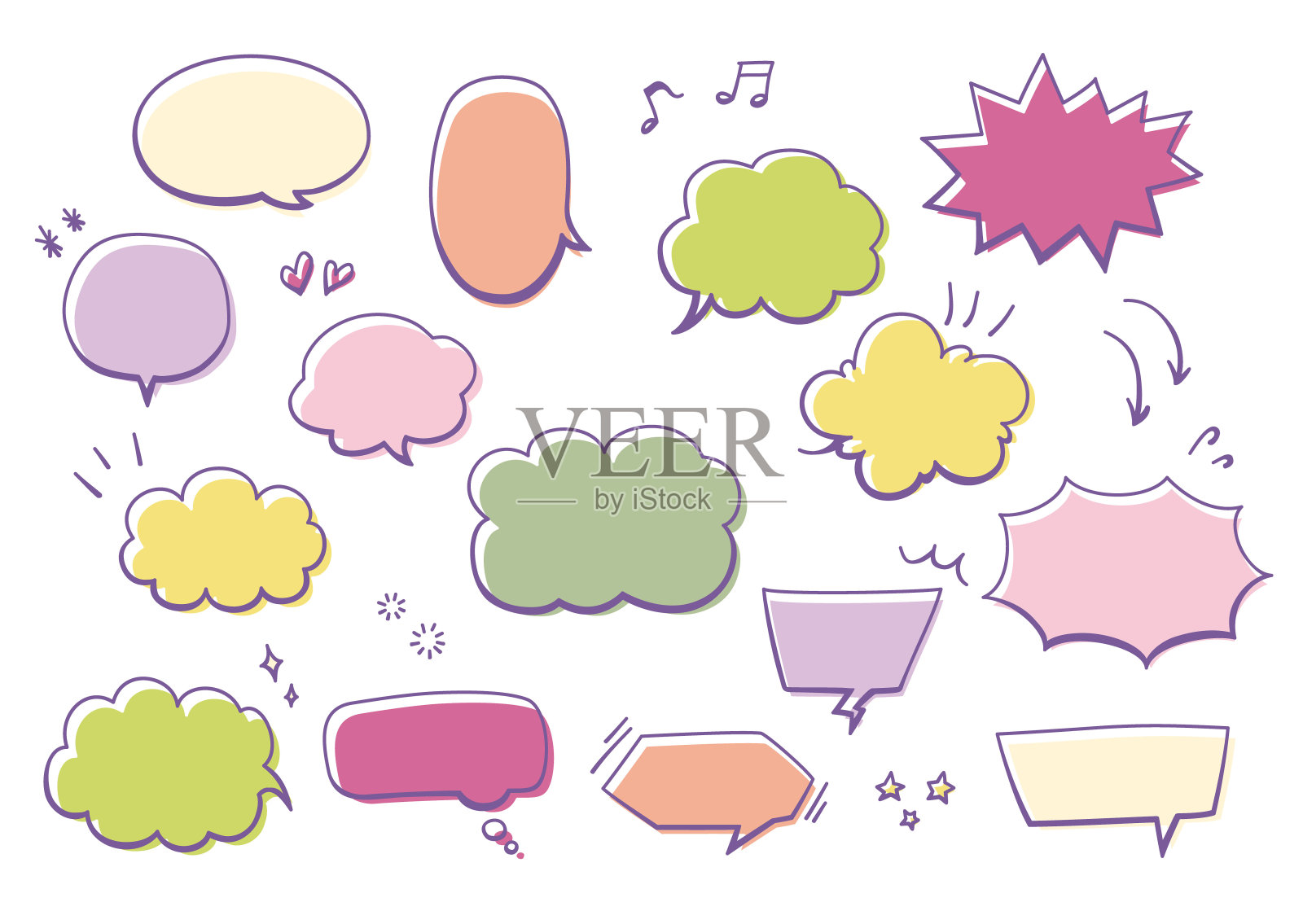 这是一组手绘卡通风格的语言泡泡的插图。插画图片素材