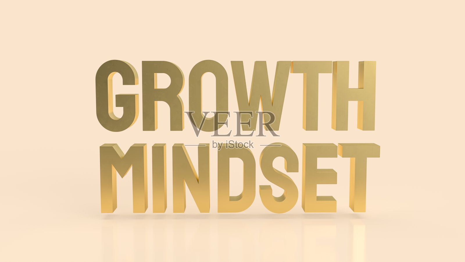 在奶油色背景上的黄金增长心态单词3d渲染照片摄影图片