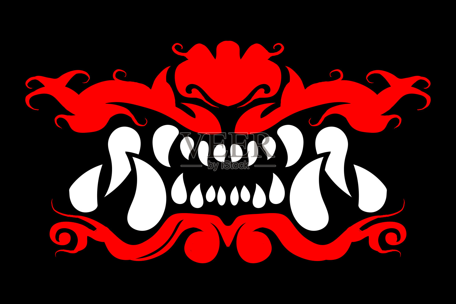 红色和白色的日本恶魔颚矢量插图的黑色背景。每股收益10插画图片素材