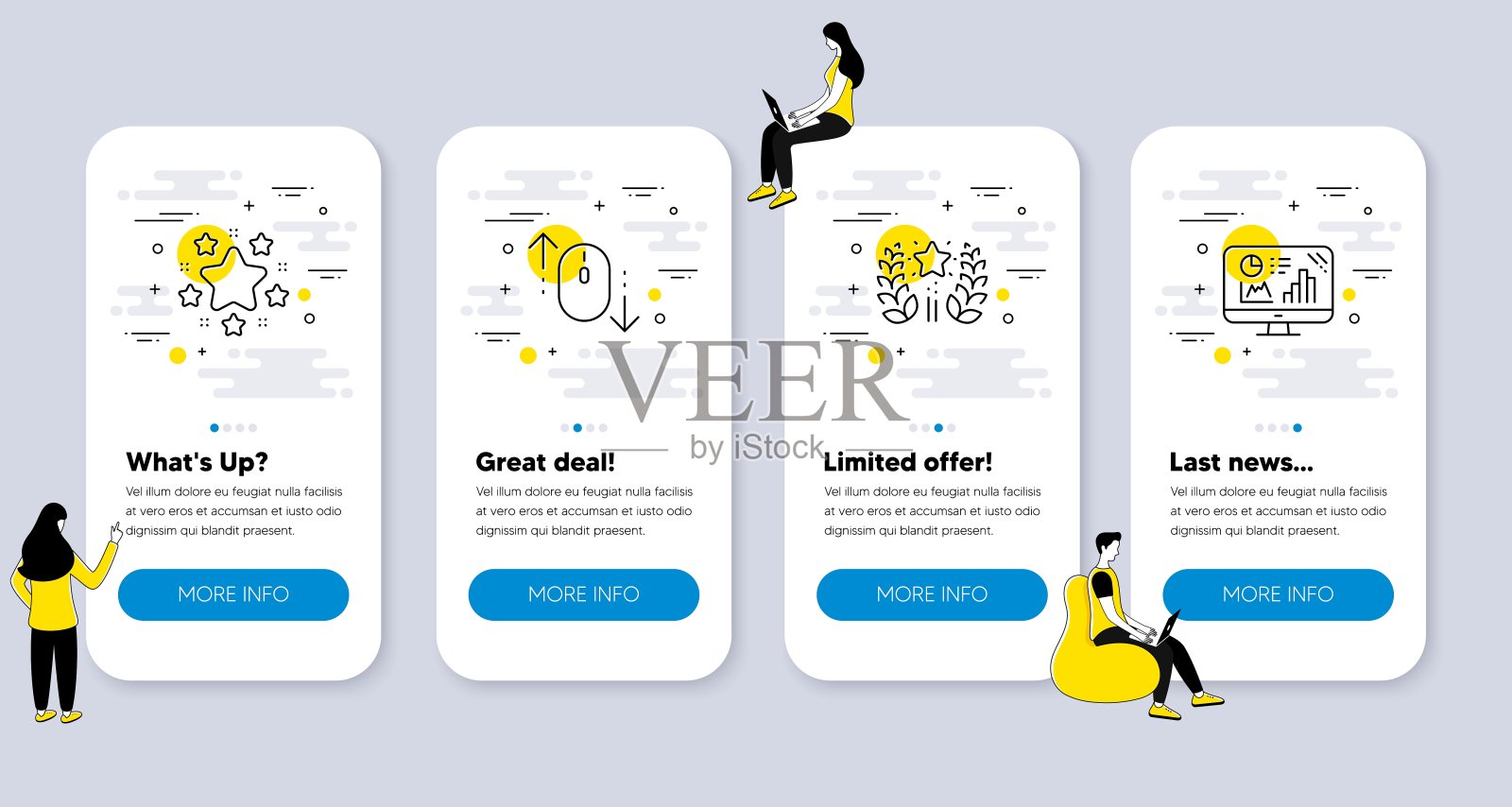 向下滚动、星星、排名等科技图标矢量素材插画图片素材