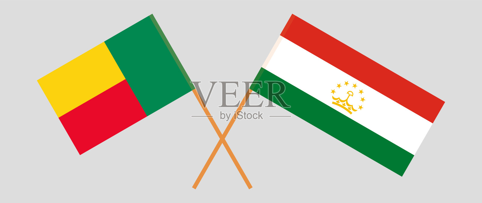 贝宁和塔吉克斯坦的交叉国旗。官方色彩。正确的比例插画图片素材