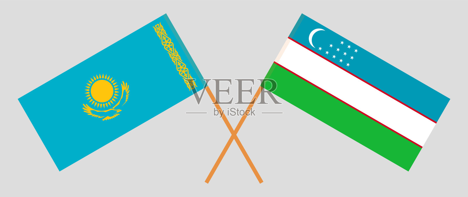 哈萨克斯坦和乌兹别克斯坦的交叉国旗。官方色彩。正确的比例插画图片素材