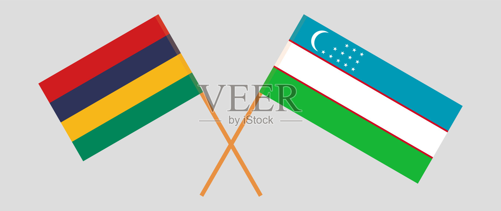 毛里求斯和乌兹别克斯坦的交叉国旗。官方色彩。正确的比例插画图片素材