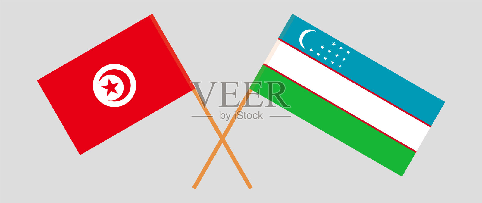 突尼斯和乌兹别克斯坦国旗交叉。官方色彩。正确的比例插画图片素材