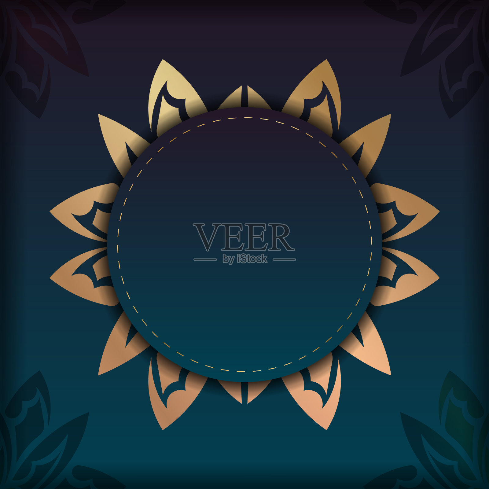 背景与渐变蓝色与抽象的金色图案设计下的标志或文字插画图片素材