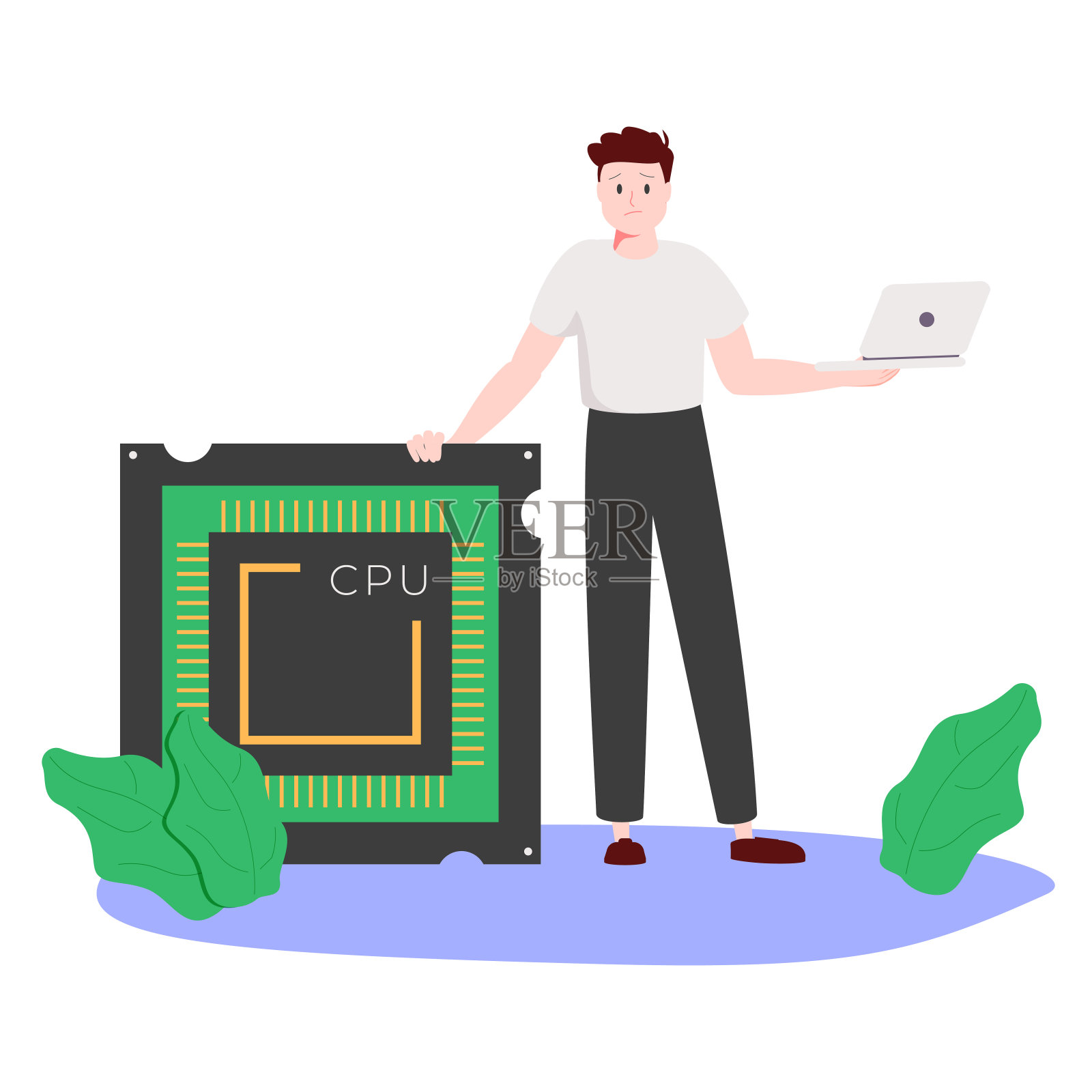 半导体和计算机芯片供应链短缺由于冠状病毒COVID-19大流行，电子制造问题的概念，商人拔河争夺计算机芯片。插画图片素材