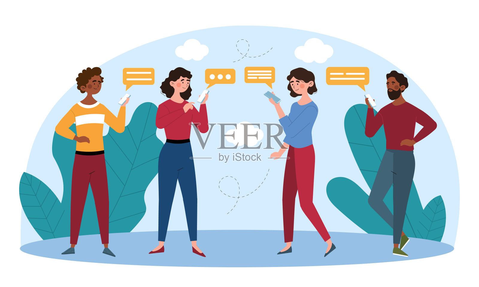 人们关注智能手机的概念插画图片素材