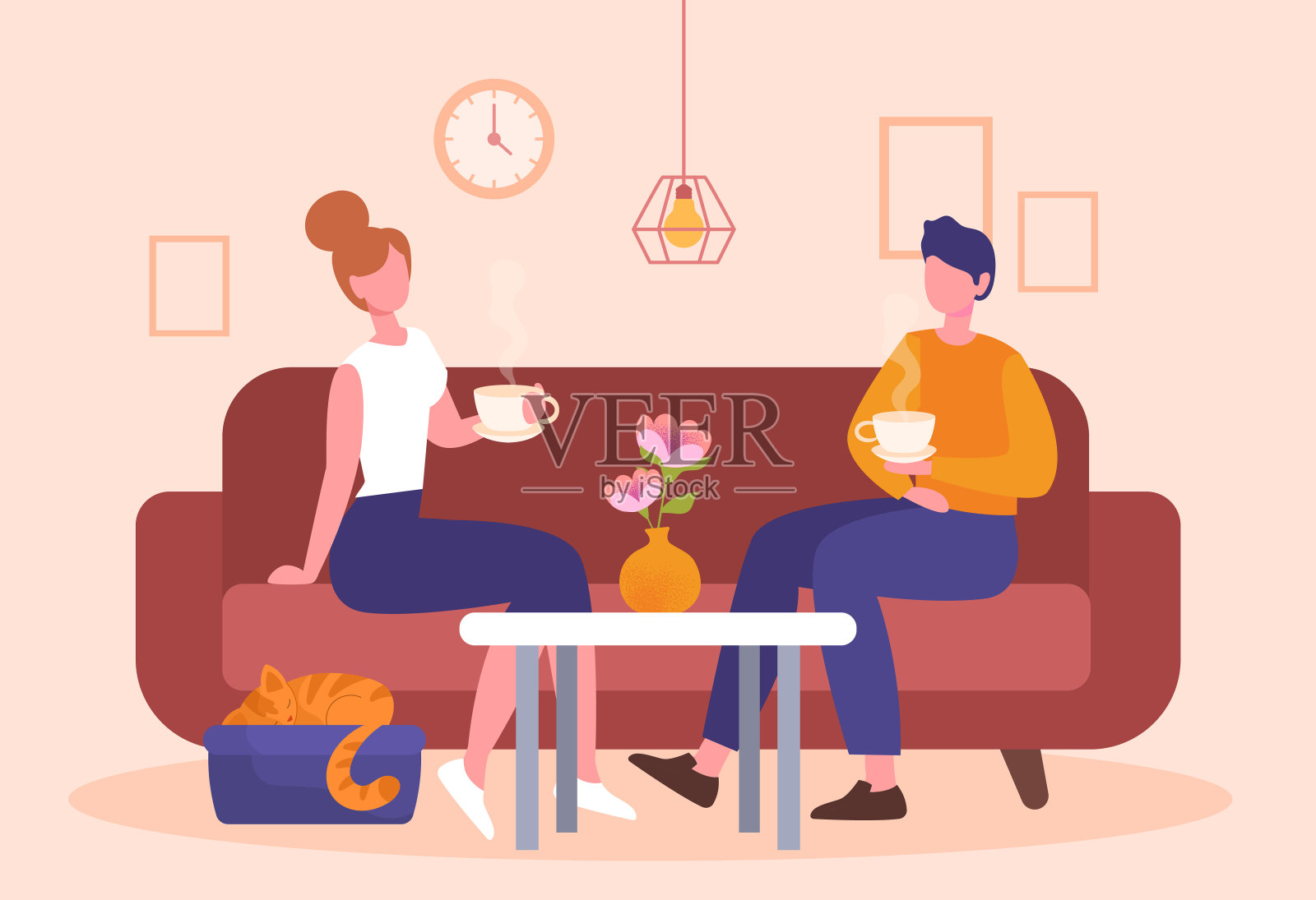 在家浪漫约会插画图片素材