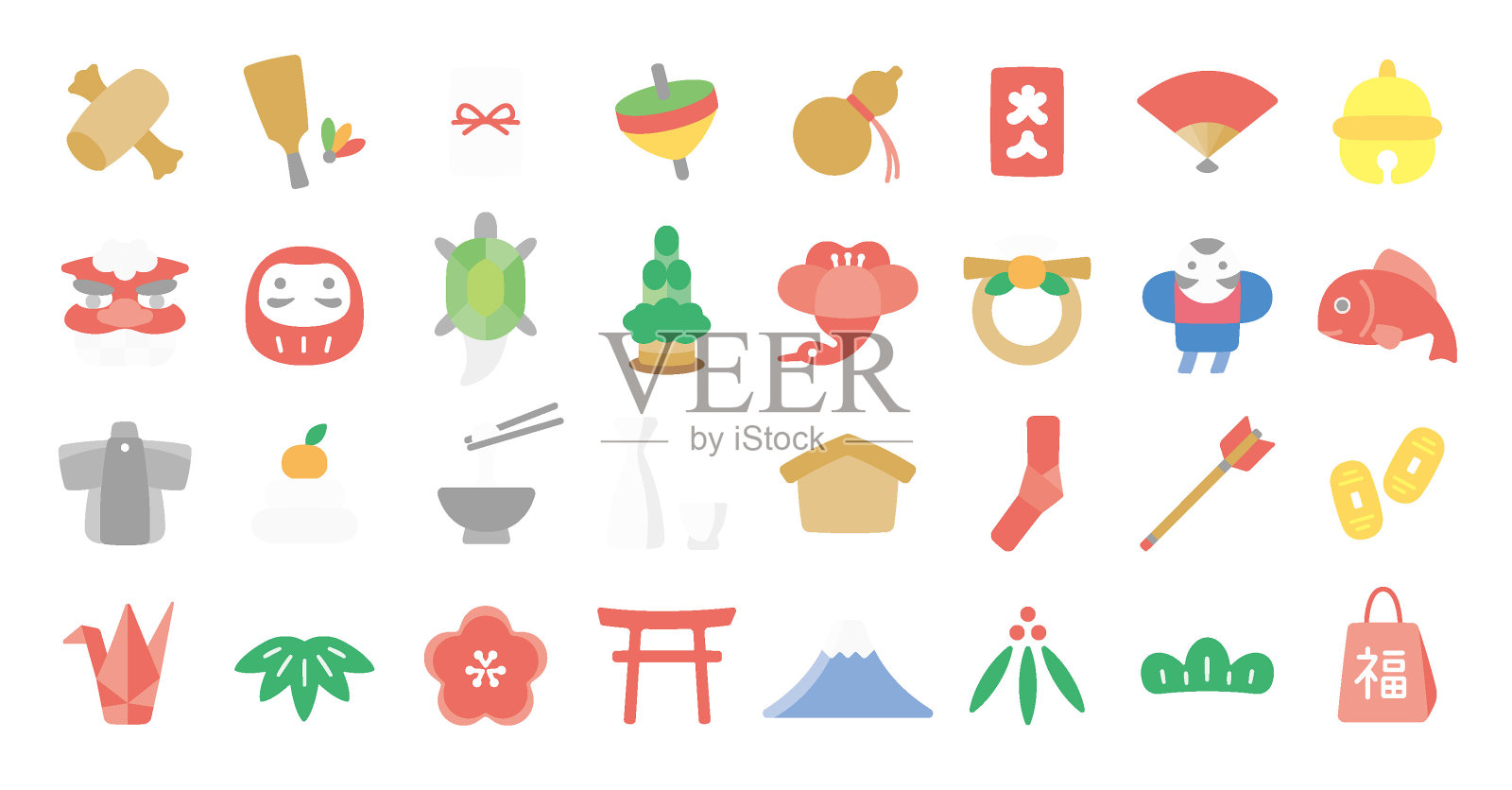 日本新年图标套装(单色版)图标素材